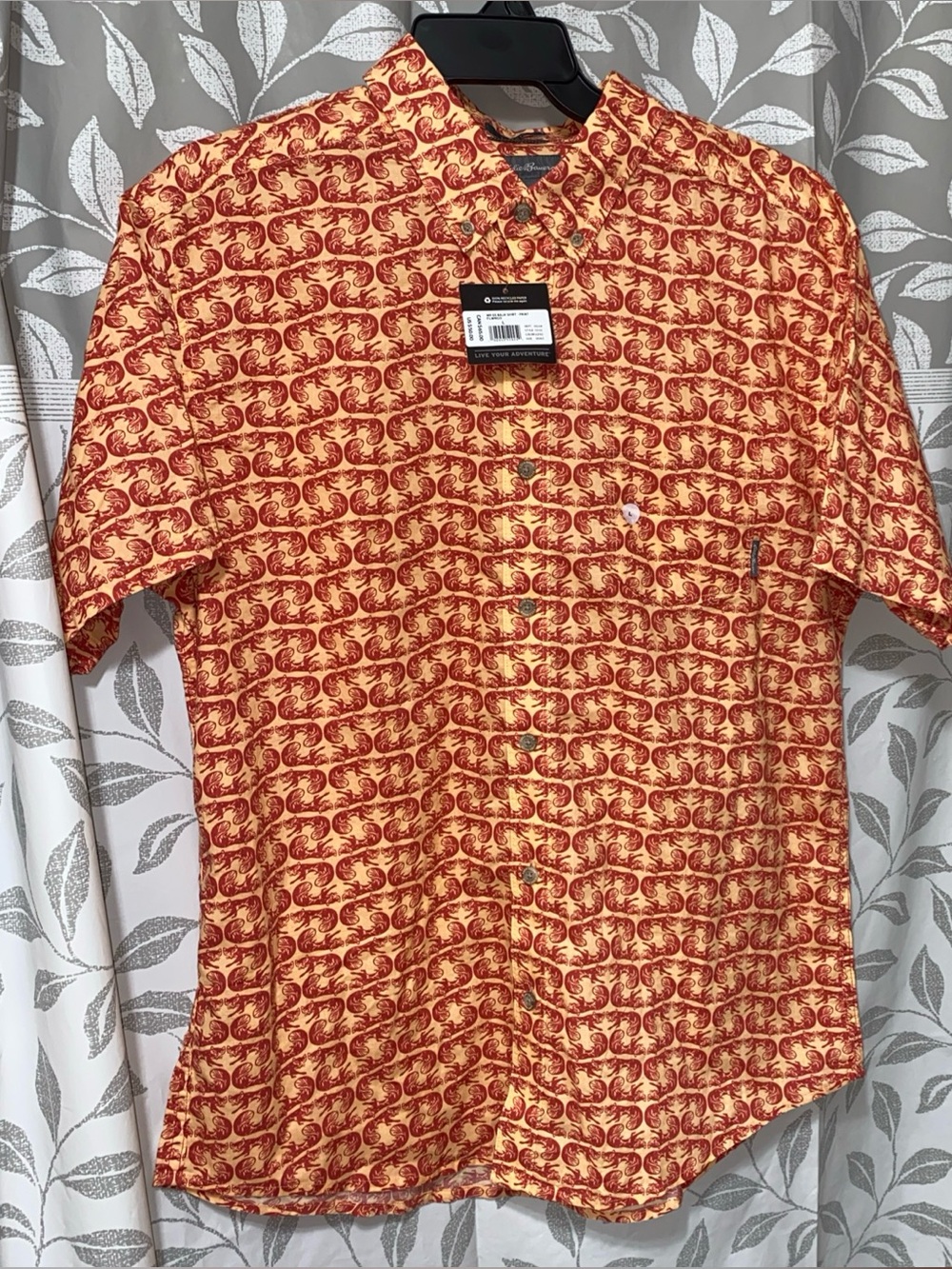 NWT Men’s Eddie Bauer All Over Fox Print Mr Ss Baja Short Sleeve Shirt Size L